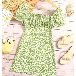 COZYEASE Girls Floral Ruched Bust Puff Sleeve Bow Front Dress NWOT Sz 12